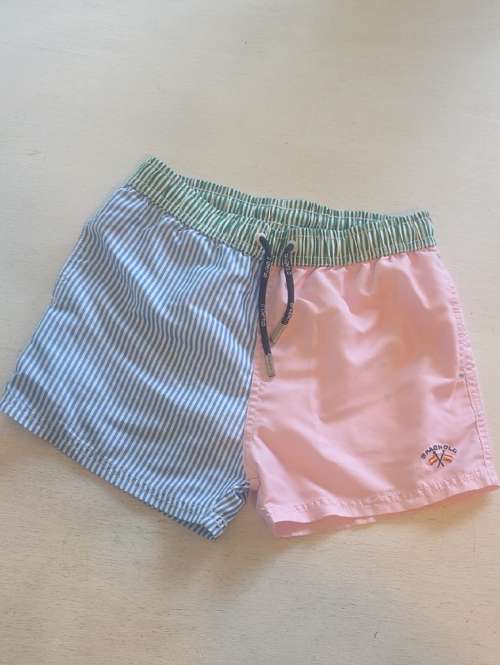 Kids Two-Tone Stripe & Pink Swim Shorts